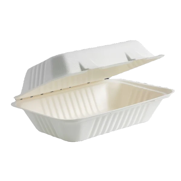White sugarcane takeaway clamshell container snack sized