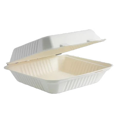 9" Sugarcane takeaway clamshell container dinner sized