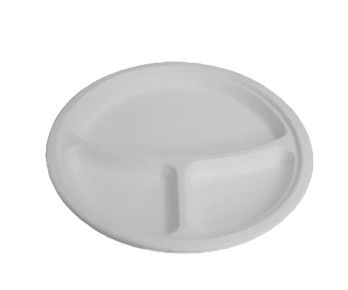 10" 3 compartment sugarcane white round plates