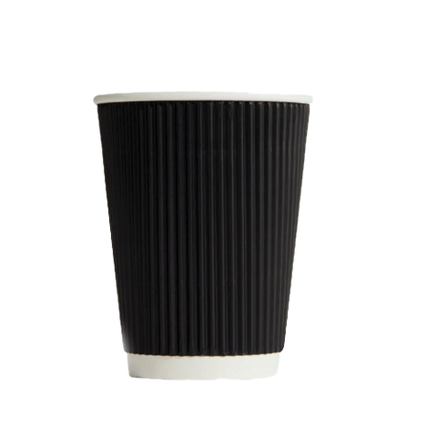 12oz Ripple Wall Coffee Cups - Black