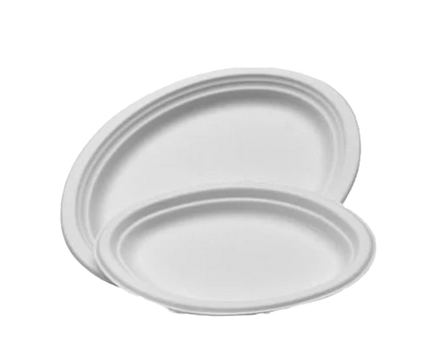 Sugarcane Oval Plate - Large (500pcs/ctn) - Wholesale Compostable Plates | ZenPacks