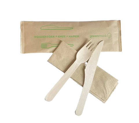 Wooden Cutlery Set - Fork/Knife/Napkin (400set/ctn)