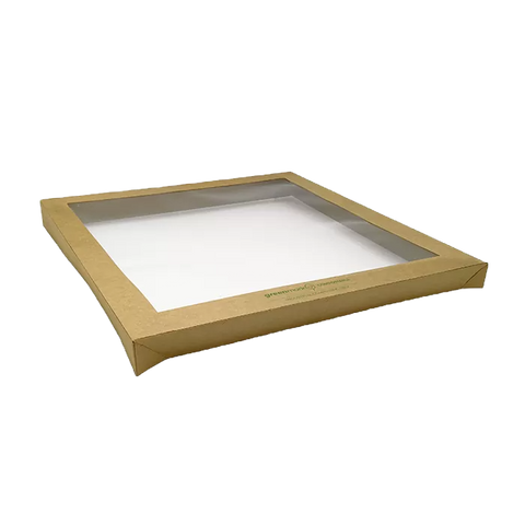 Square Corrugated Kraft Catering Tray Lid With PLA Window