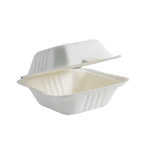 6" sugarcane takeaway clamshell container burger box white