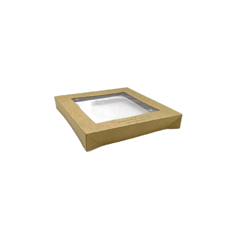 Square Corrugated Kraft Catering Tray Lid With PLA Window – Small (100pcs/ctn)