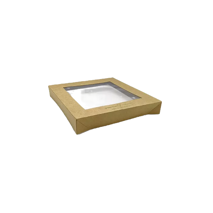Square Corrugated Kraft Catering Tray Lid With PLA Window – Small (100pcs/ctn)