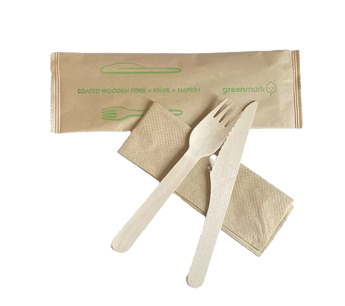 coated wooden cutlery set