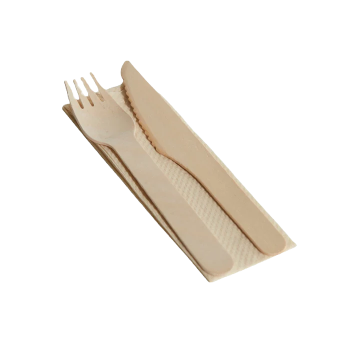 Wooden Disposable Cutlery Set - Fork, Knife & Napkin (500pcs/ctn) - Wholesale Compostable Cutlery | ZenPacks