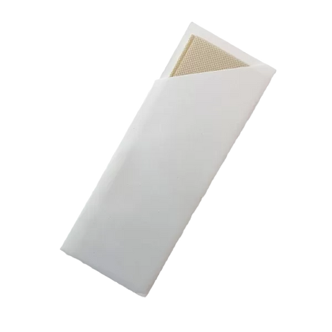 white cutlery pouch with bamboo napkin