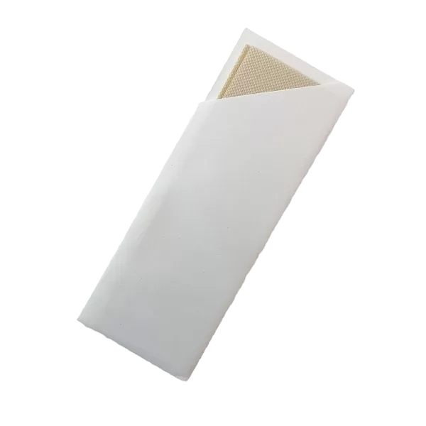 white cutlery pouch with bamboo napkin