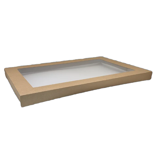 medium brown rectangle catering tray lid with window