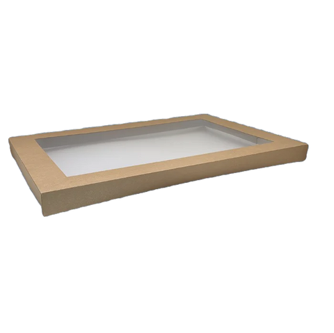 medium brown rectangle catering tray lid with window