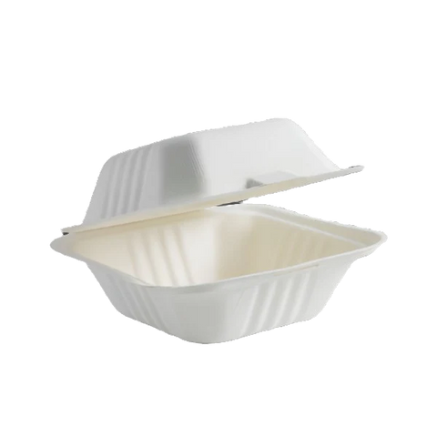 6" sugarcane takeaway clamshell container burger box white