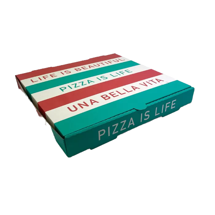 White Printed Pizza Box - 13″ 330 x 330 x 40 mm (100pcs/ctn)