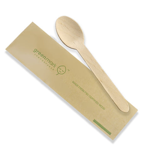 Wooden Spoon Individually Wrapped 500pc/ctn - Wholesale Compostable Food Packaging | ZenPacks